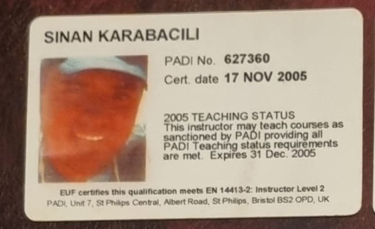 PADI No 627360 — 2005 Teaching Status kartı
